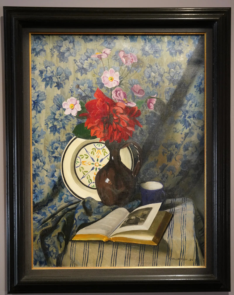 Dalias rojas y libro abierto - Félix Vallotton