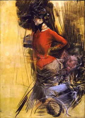 Dame con abrigo rojo - Giovanni Boldini