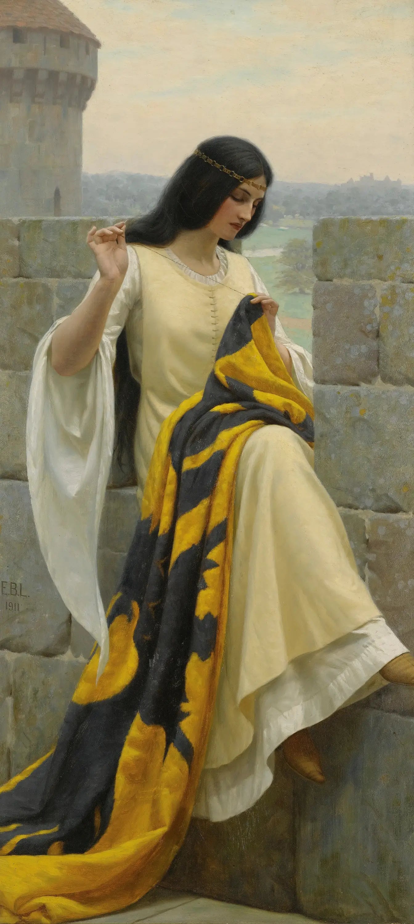 Dame brodant la bannière - Edmund Blair Leighton - Alpha Reproduction