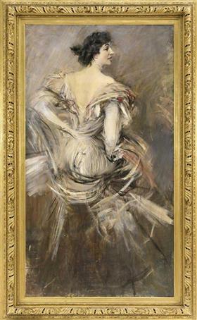 Dame en vestido de noche marrón - Giovanni Boldini