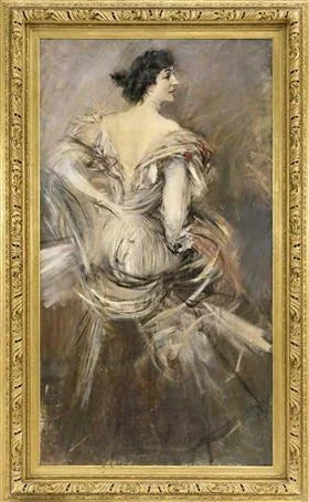 Dame en vestido de noche marrón - Giovanni Boldini