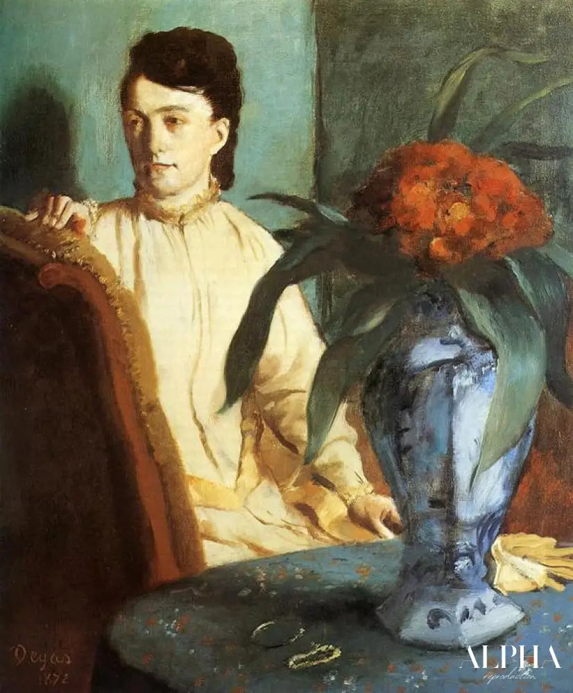 Dame et vase de fleurs de fleurs chinois - Edgar Degas - Reproductions de tableaux et peintures haut de gamme