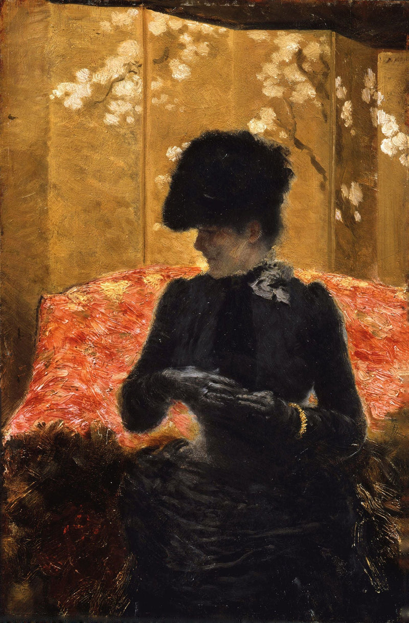 Dame sobre el sofá rojo - Giuseppe De Nittis