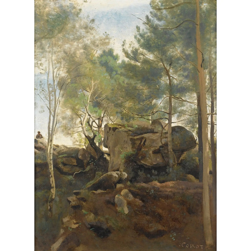 En el bosque de Fontainebleau. Pinos y abedules en las rocas - Jean-Baptiste Camille Corot