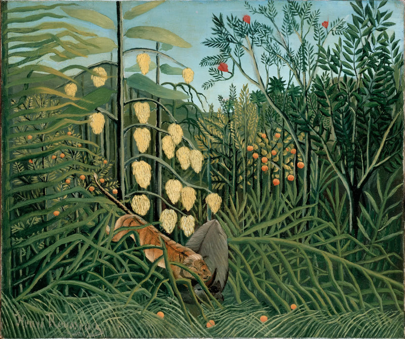 En la selva tropical - Combate entre un tigre y un toro - Henri Rousseau