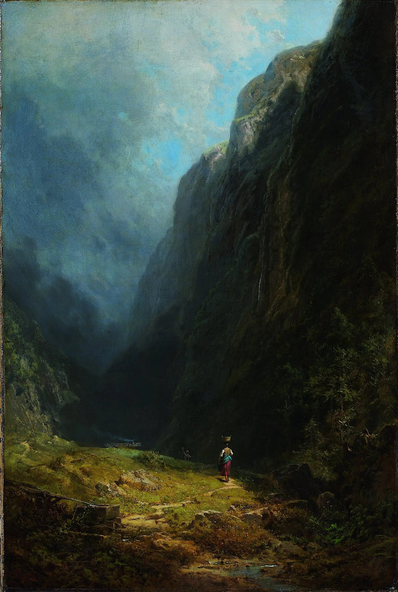 En el alto valle alpino (Paisaje con el monte Wendelstein) - Carl Spitzweg