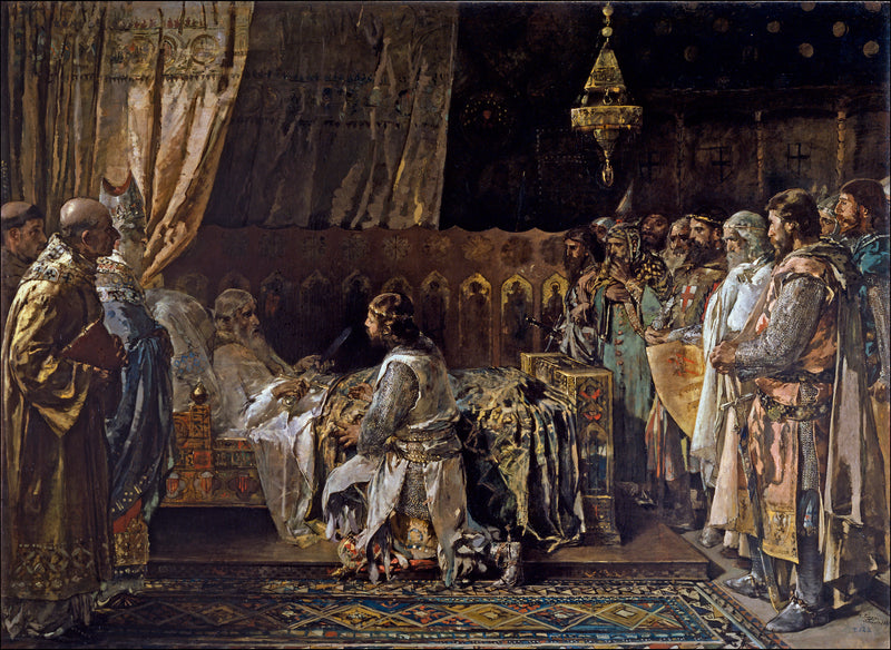 Dans ses derniers instants, le roi Jaime le Conquistador donne son épée à son fils Pedro - Ignasi Pinazo i Camarlench