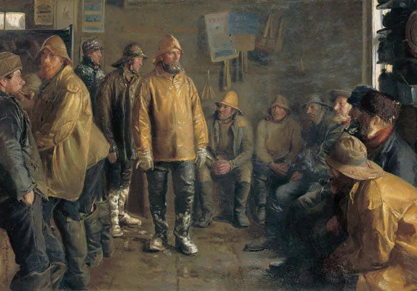 En una tienda de comestibles, en un día de invierno cuando no hay pesca - Michael Peter Ancher