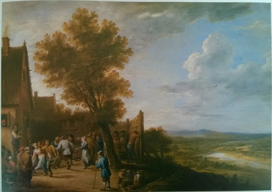 Danza del pueblo con vista a un río - David Teniers el Joven