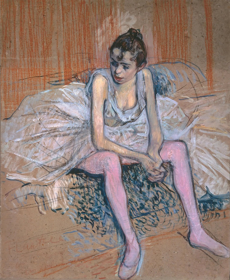 Bailarina sentada con medias rosas - Henri de Toulouse-Lautrec