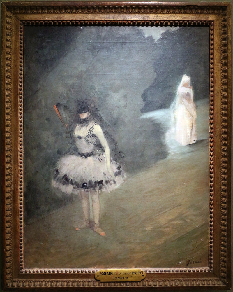 Bailarina de pie detrás de un perchero de telón - Jean-Louis Forain