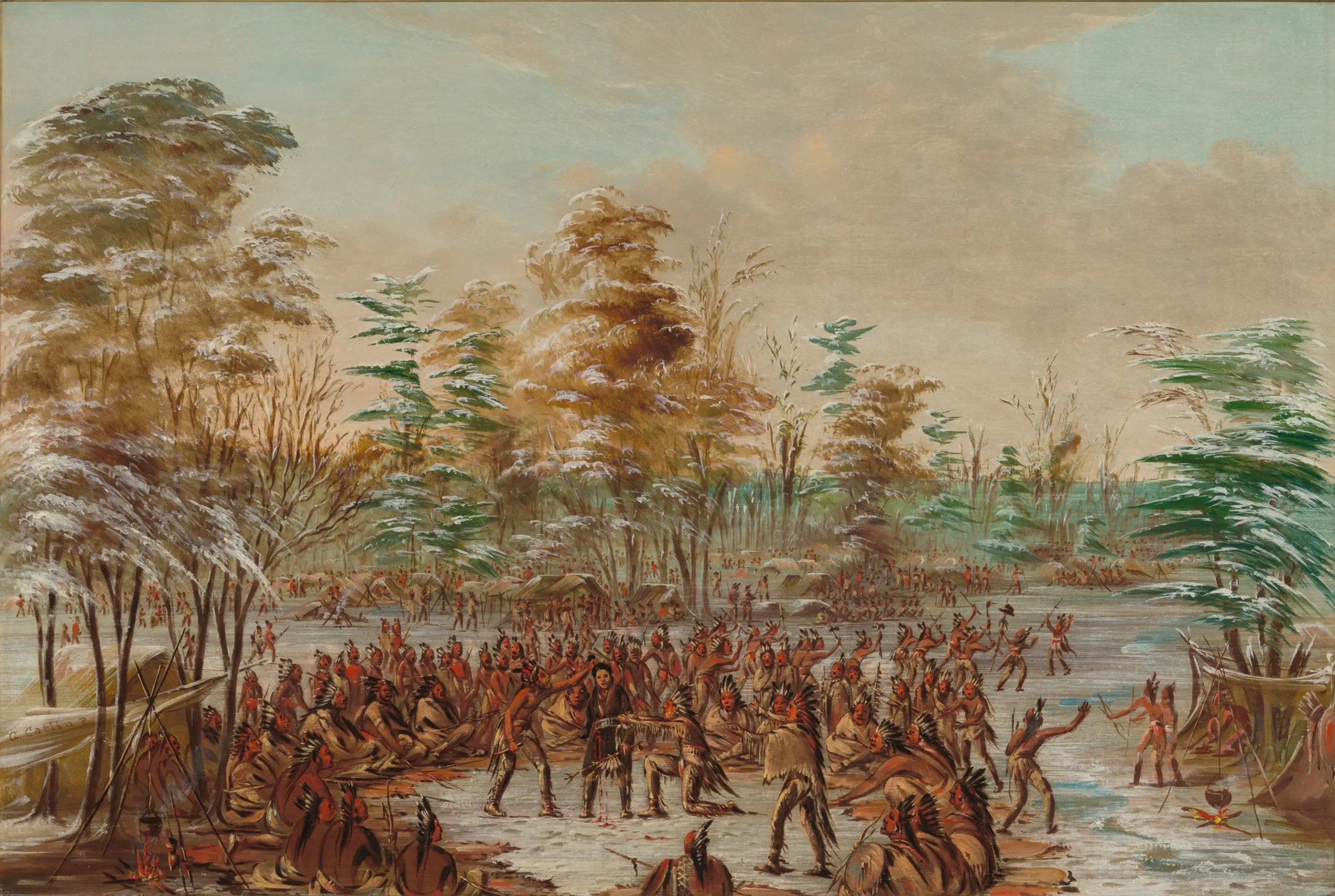 De Tonty demandant la paix dans le village iroquois. 2 janvier 1680 - George Catlin - Alpha Reproduction