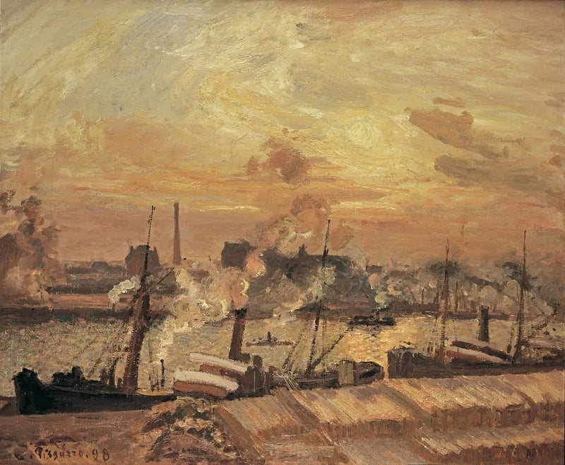 Descarga de madera, muelle de la Bolsa, atardecer - Camille Pissarro