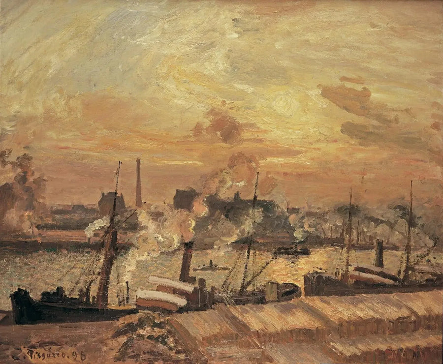 Descarga de madera, muelle de la Bolsa, atardecer - Camille Pissarro