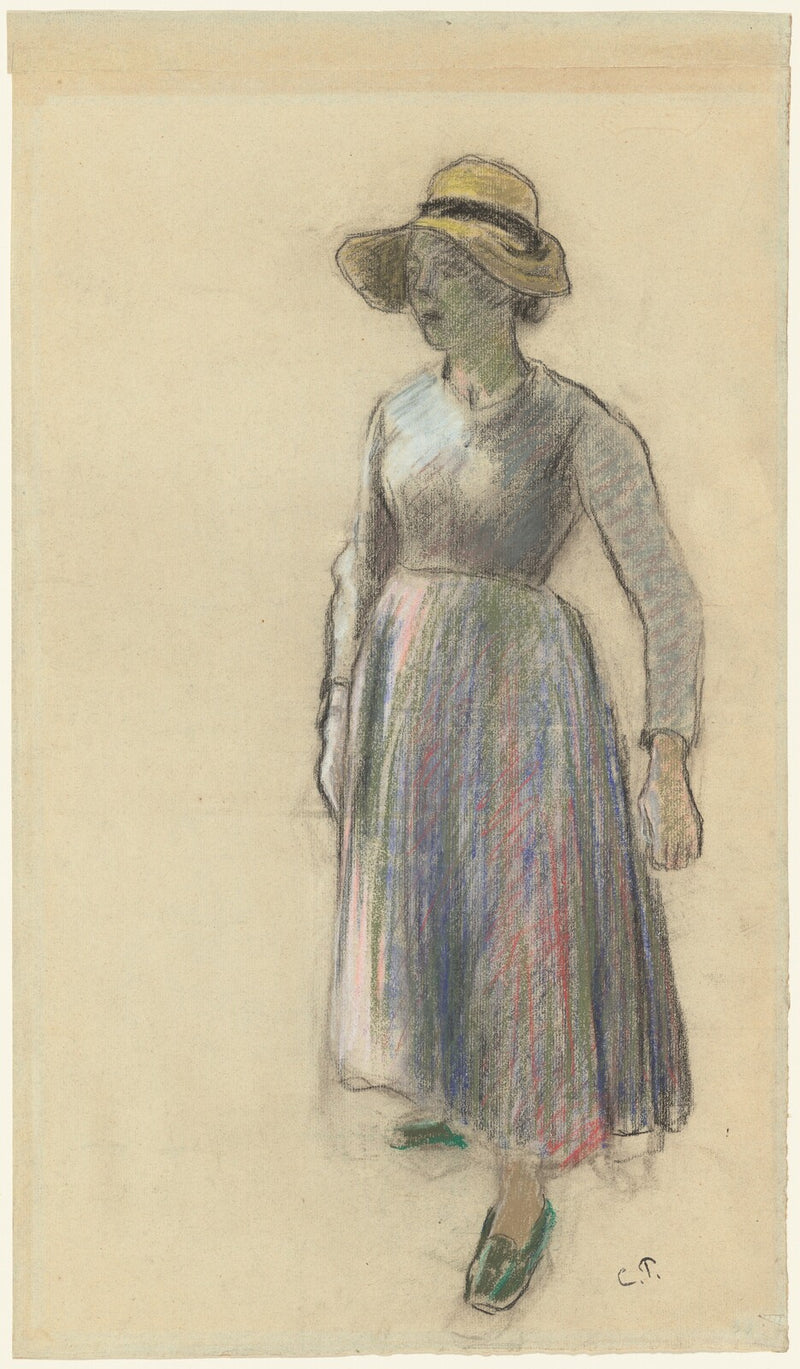 A Peasant Girl in a Straw Hat - Camille Pissarro