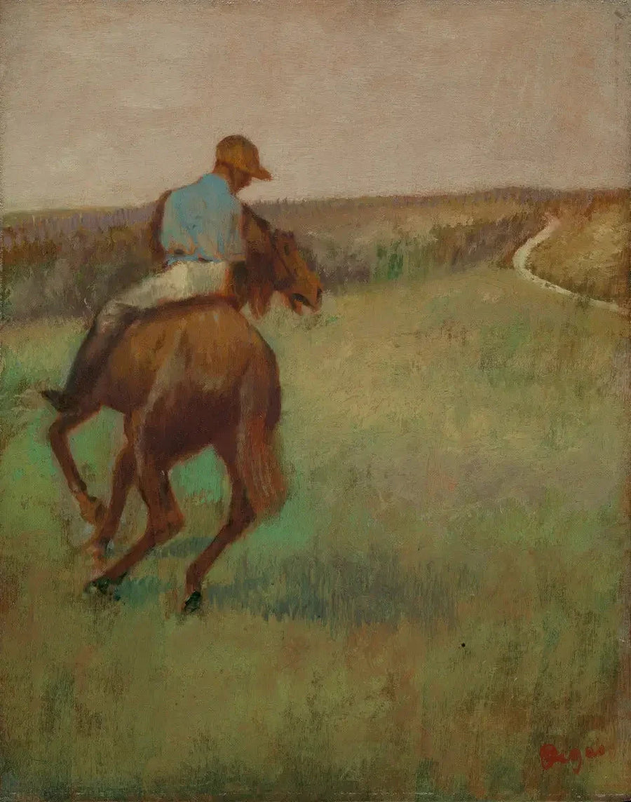 Jockey en azul sobre un caballo alazán - Edgar Degas