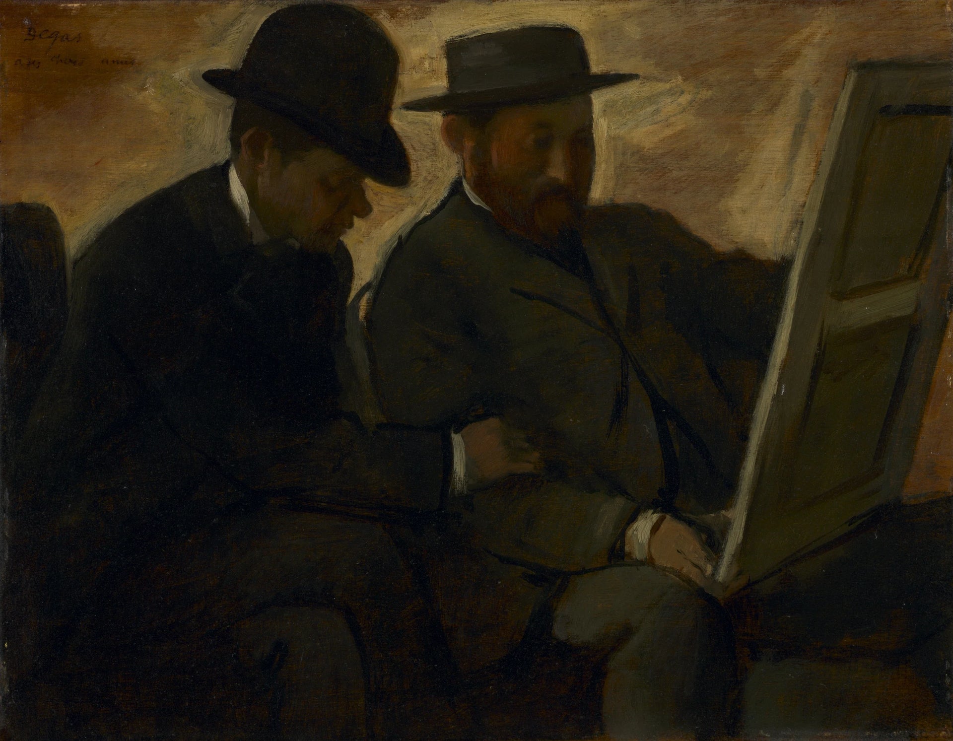 Paul Lafond et Alphonse Cherfils examinant un tableau par Edgar Degas – reproduction peinture à l’huile sur toile
