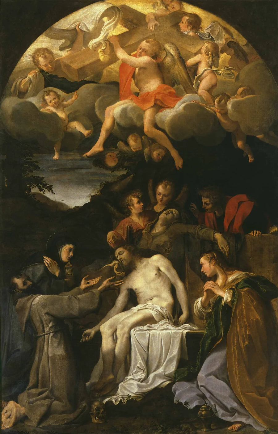 Deposición con la Virgen y los santos Clara, Francisco, Magdalena y Juan - Annibale Carracci