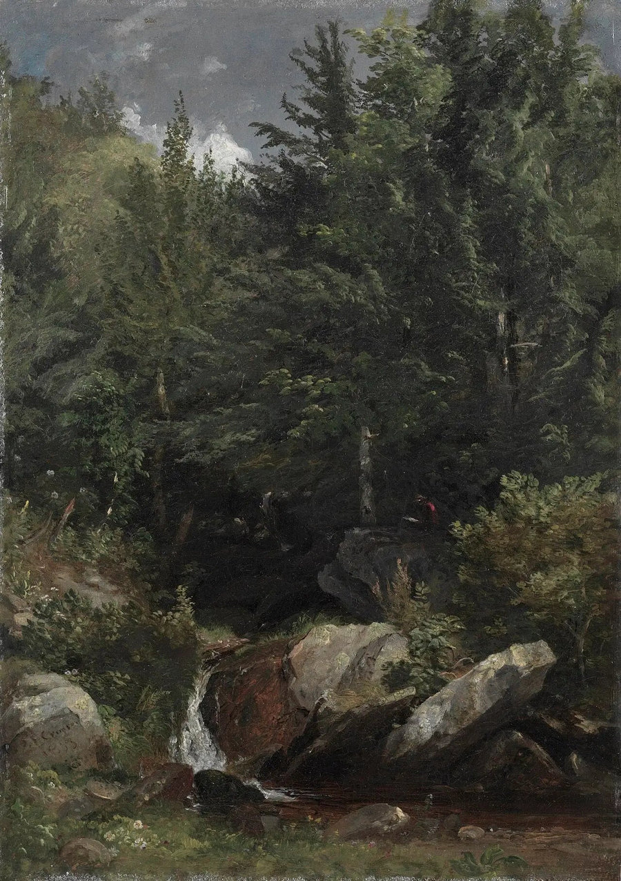 Árboles y un arroyo en una colina - Jasper Francis Cropsey