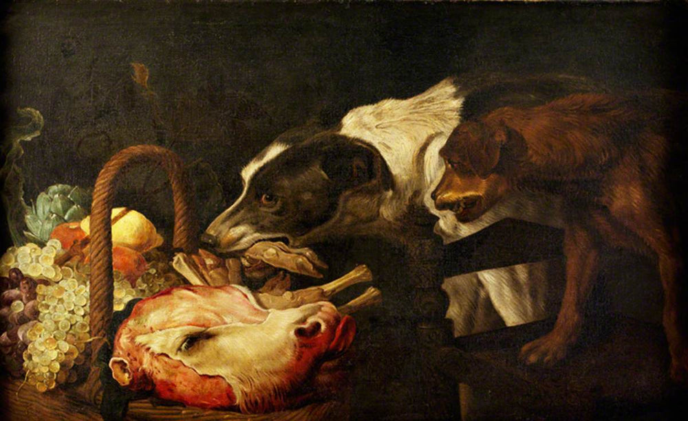 Des chiens volent de la nourriture dans un panier - Frans Snyders image 1 copie de tableau peinte à la main