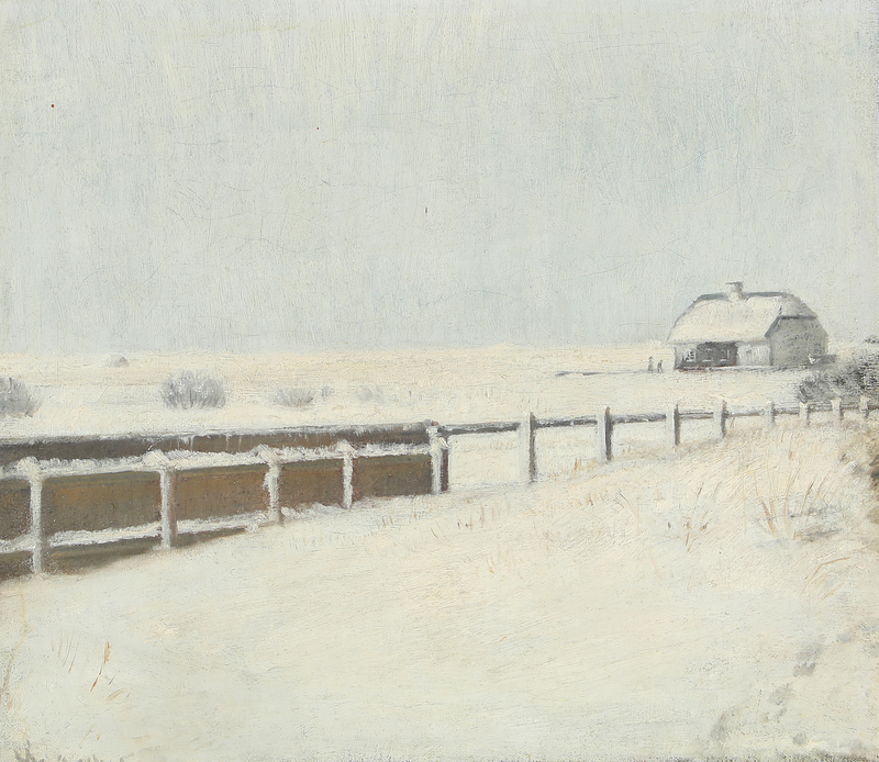 Vallas y un chalet bajo la nieve en Skagen. -Michael Peter Ancher