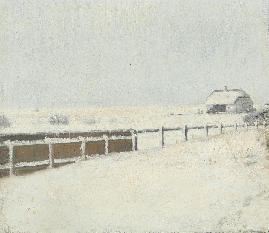 Vallas y un chalet bajo la nieve en Skagen. -Michael Peter Ancher