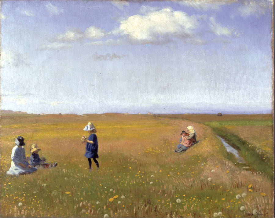 Niños y niñas recogen flores en un campo al norte de Skagen - Michael Peter Ancher