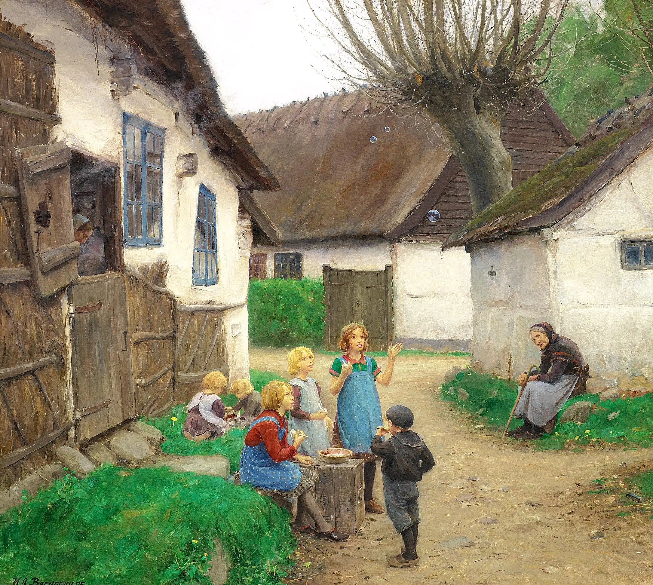 Des enfants font des bulles. - H. A. Brendekilde - Alpha Reproduction