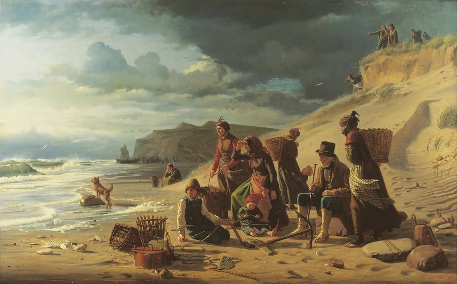Familias de pescadores esperan su regreso a medida que se acerca una tormenta. Desde la costa oeste de Jutlandia. - Carl Heinrich Bloch