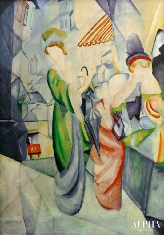 Des femmes brillantes devant le magasin de chapeaux - August Macke - Reproductions de tableaux et peintures haut de gamme