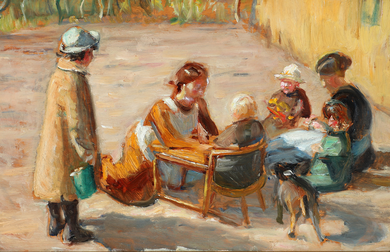 Mujeres y niños en un patio soleado. - Michael Peter Ancher