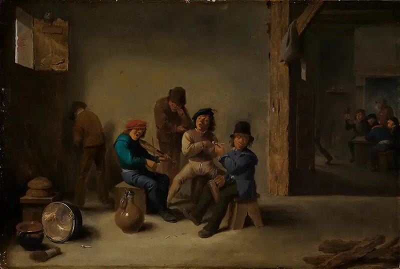 Campesinos bebiendo y fumando en una taberna - David Teniers el Joven