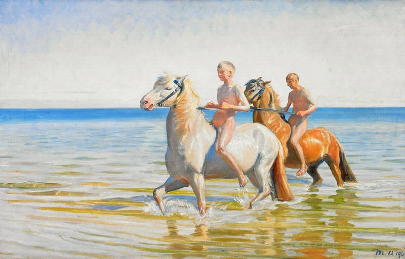 Niños van al abrevadero de los caballos. Skagen, 1900 - Michael Peter Ancher