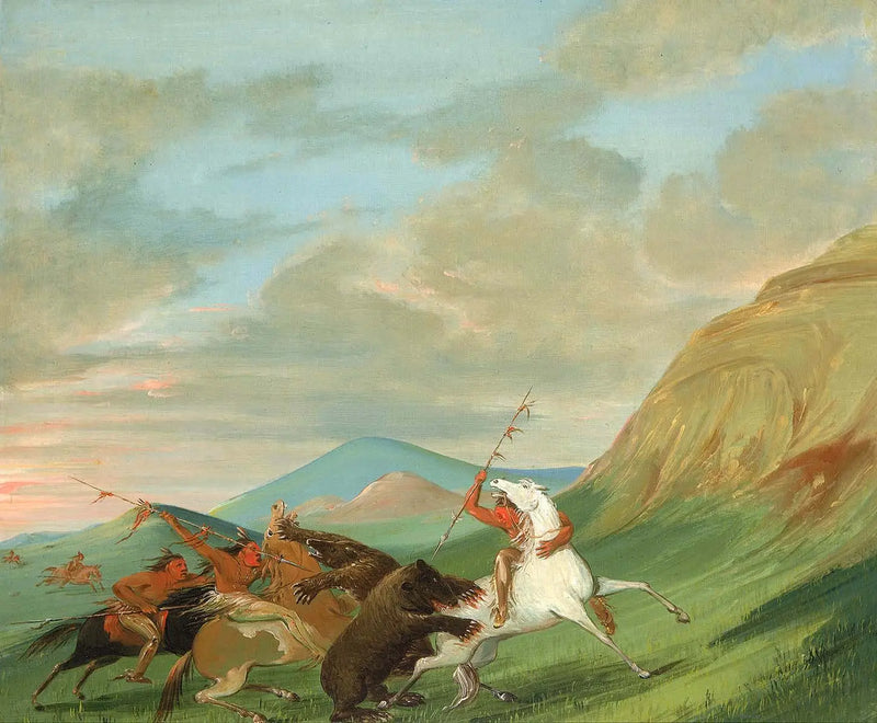 Grizzlis atacan a los indios a caballo - George Catlin