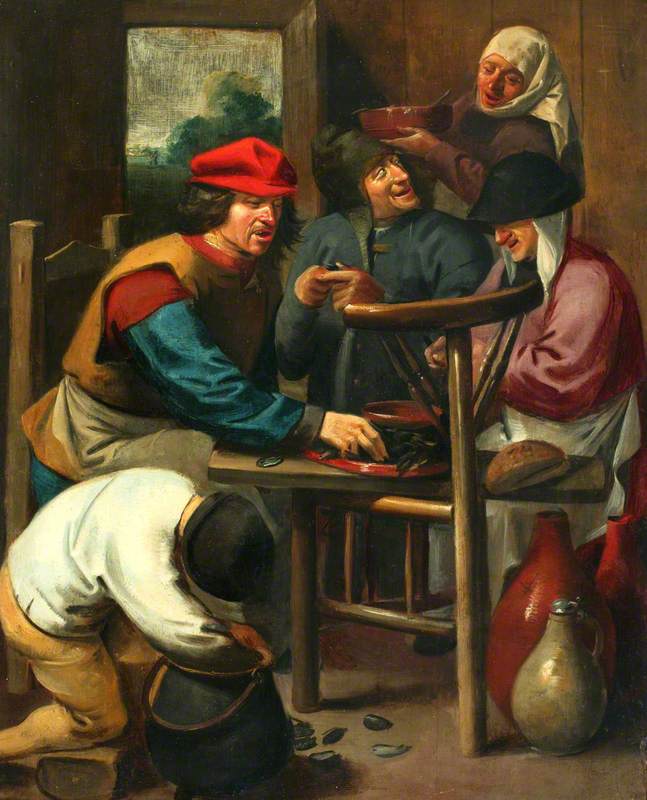 Des paysans mangent des moules - Adriaen Brouwer image 1 reproduction de peinture à l’huile