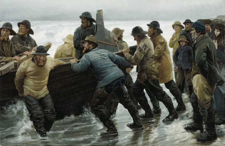 Los pescadores lanzan un bote de remos - Michael Peter Ancher