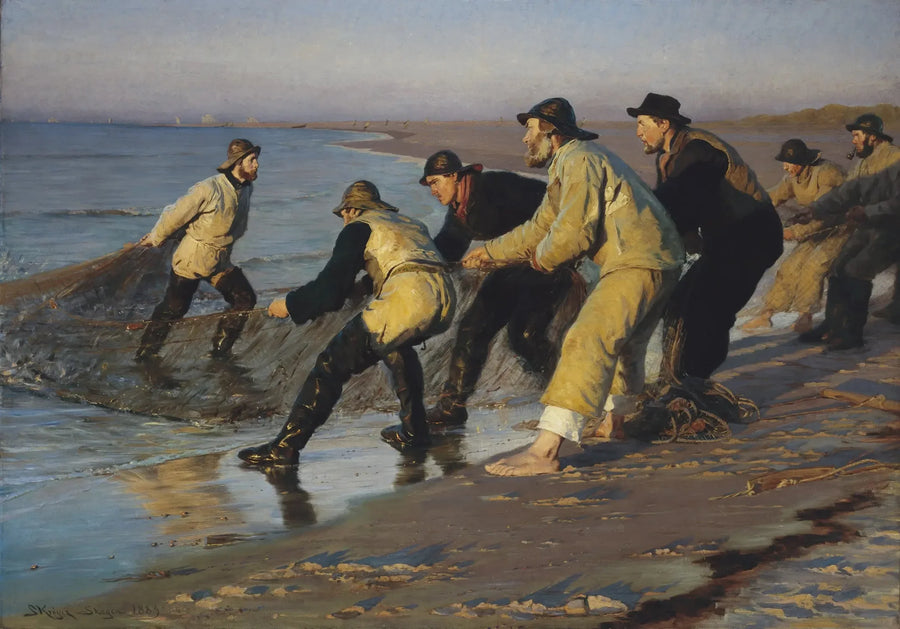 Pescadores levantan sus redes en la playa norte de Skagen. Fin de la tarde. - Peder Severin Krøyer