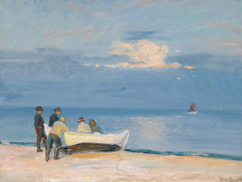 Pescadores en un barco en la playa de Skagen. -Michael Peter Ancher