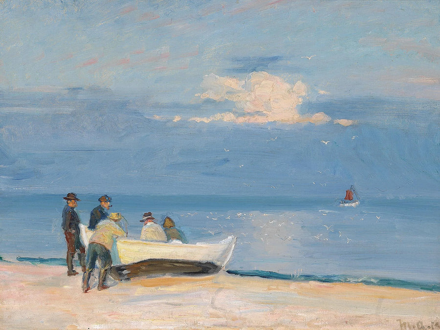 Pescadores en un barco en la playa de Skagen. -Michael Peter Ancher