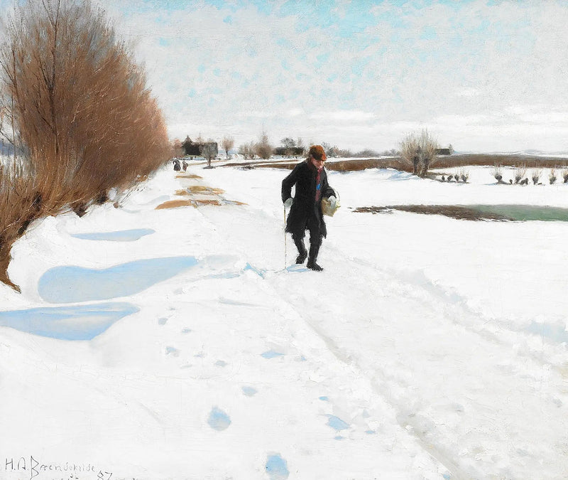 Personas caminando por una carretera nevada. - H. A. Brendekilde