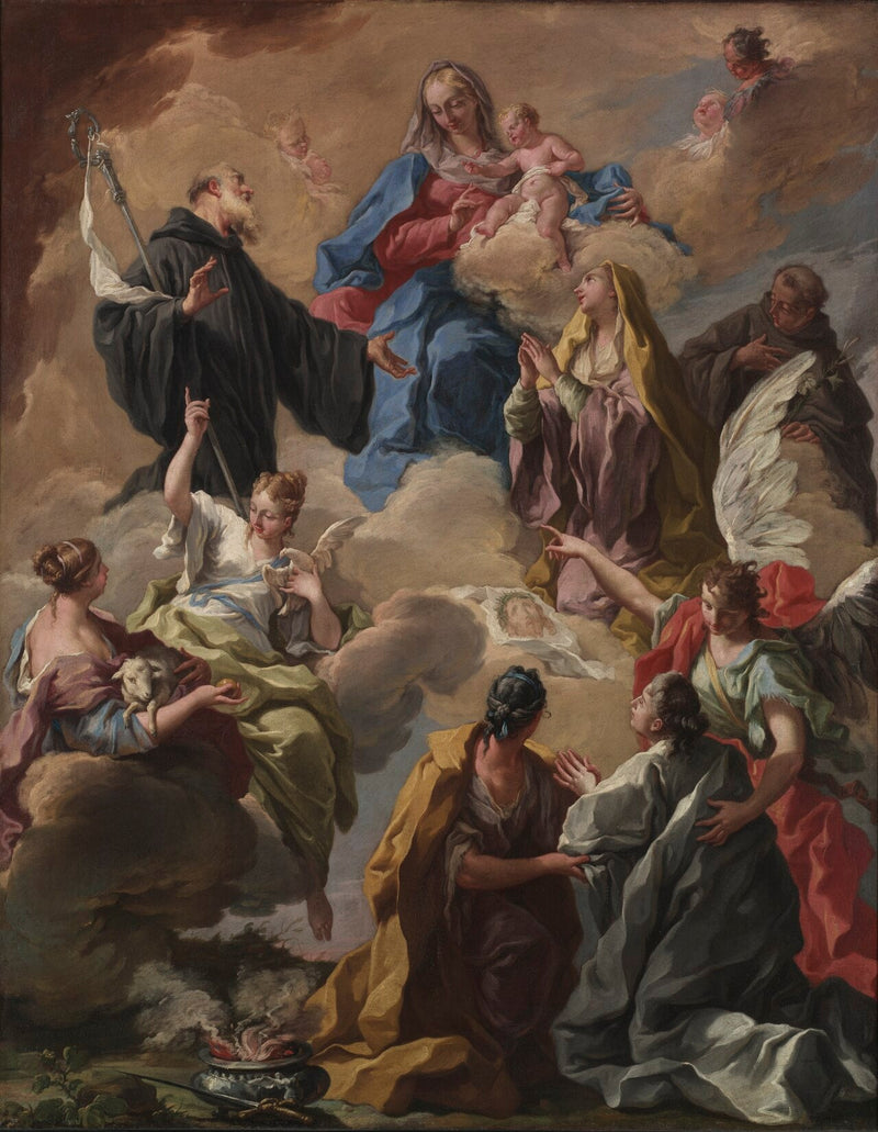 Santos presentan a una mujer piadosa a la Virgen y al Niño. - Giovanni Battista Pittoni