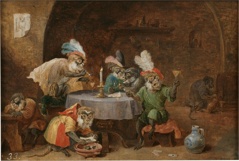 Unos monos que fuman y beben - David Teniers el Joven