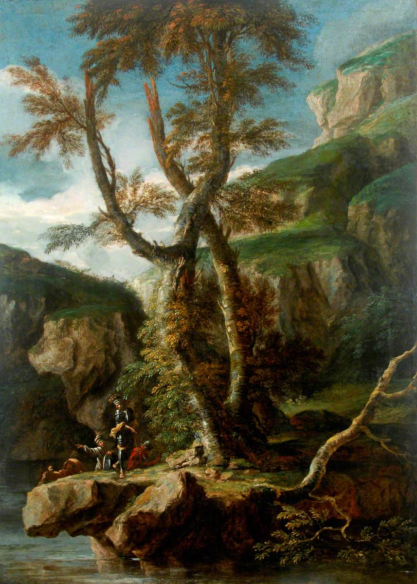 Des soldats dans une gorge rocheuse - Salvator Rosa image 1 copie peinte à la main à l’huile