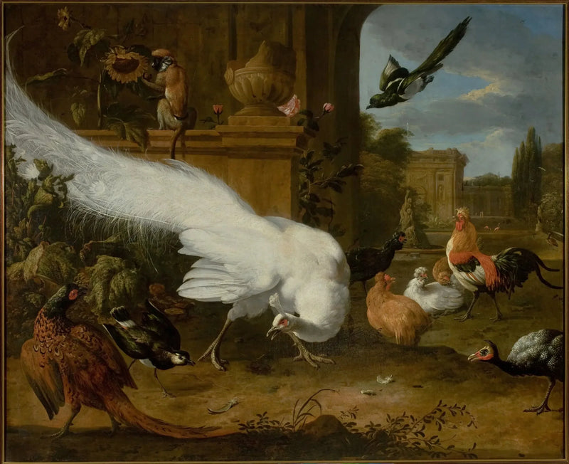 Aves de corral y un pavo real blanco - Melchior de Hondecoeter
