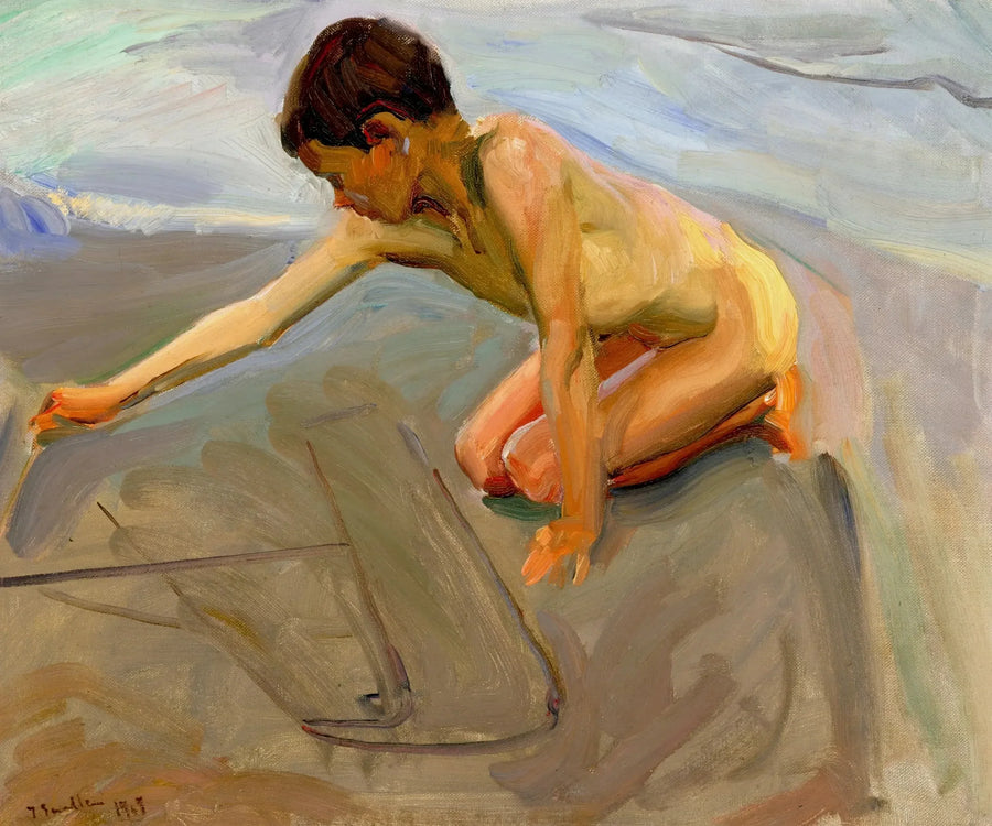 Dibujar en la arena - Joaquín Sorolla