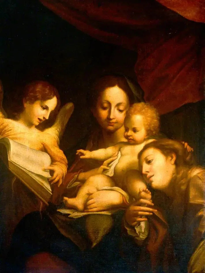 Detalle de La Madonna con san Jerónimo y María Magdalena (Il Giorno) - Antonio da Correggio