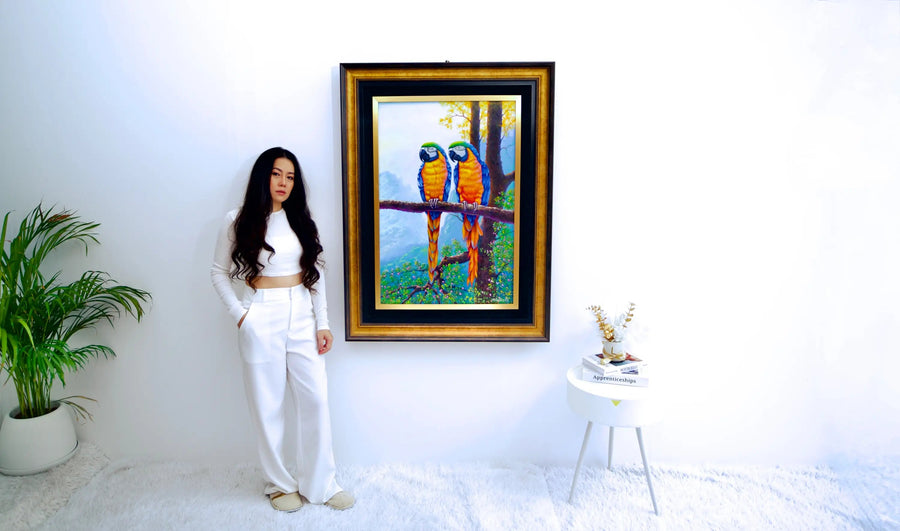 Dos guacamayos en una rama | 60 x 90 cm