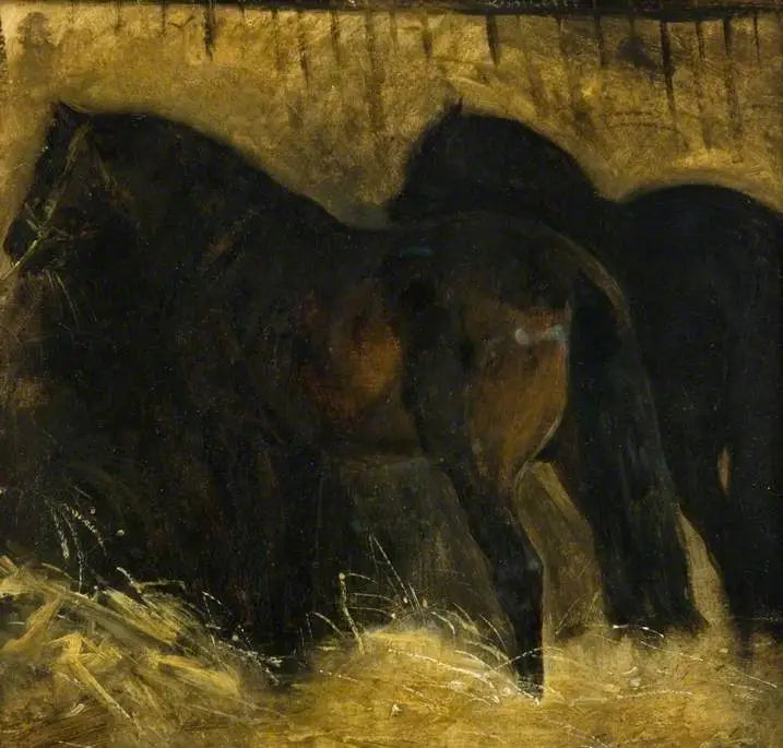 Dos caballos marrones en un establo - Théodore Géricault