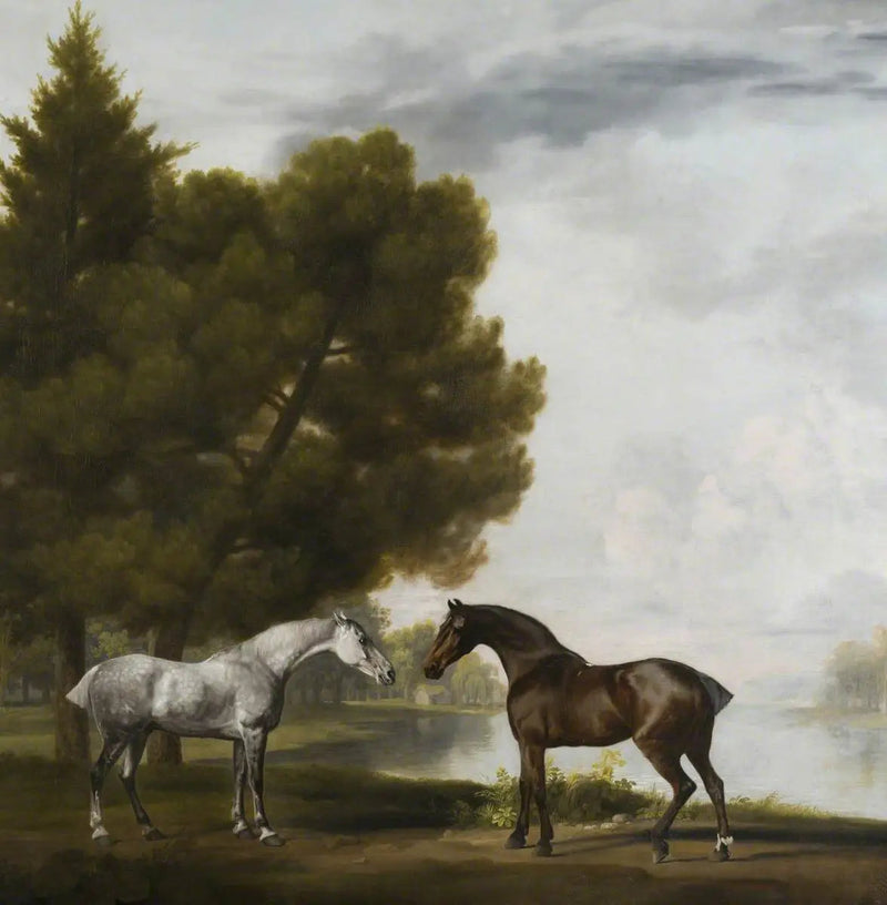 Dos caballos comulgando en un paisaje - George Stubbs