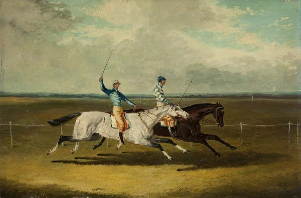 Deux chevaux de course – « Grey Momus » et « Caravan » – Courses - John Frederick Herring, Sr. image 1 copie de tableau peinte à la main